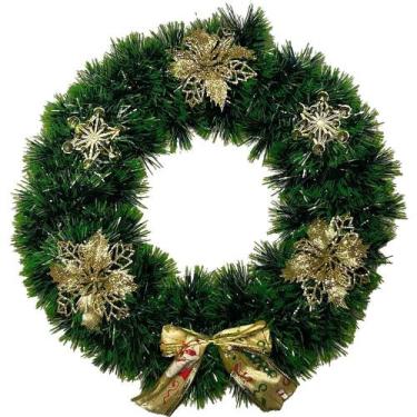 Imagem de Guirlanda de Natal pra Porta Decoração Natalina Dourada e Vermelha - F