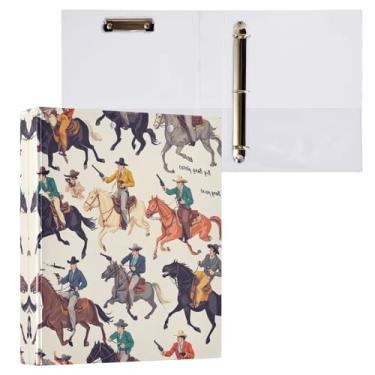 Imagem de STAYTOP Organizador de fichário redondo de cowboy ocidental, fichário de 3 anéis com prancheta (carta A4), fichário fofo para material de escritório escolar