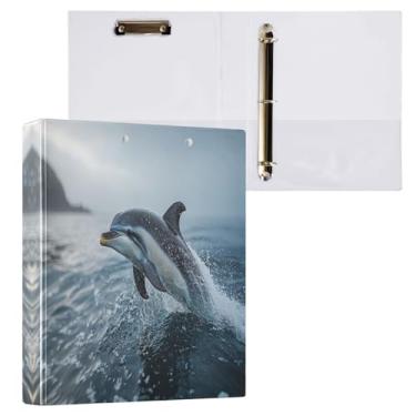 Imagem de STAYTOP Organizador de fichário redondo com golfinhos saltadores, fichário de 3 anéis com prancheta (carta A4), fichário fofo para material de escritório escolar