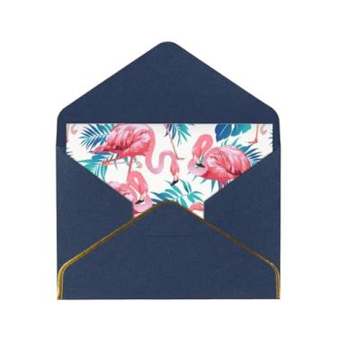 Imagem de SKKNT Cartões comemorativos com estampa de folhas verdes de pássaro flamingo para todas as ocasiões, convites de festa de aniversário de casamento, 12,7 x 15,2 cm