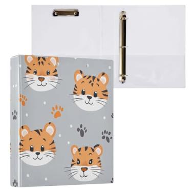 Imagem de STAYTOP Organizador de fichário redondo com rostos de tigre fofos, fichário de 3 anéis com prancheta (carta A4), fichário fofo para material de escritório escolar