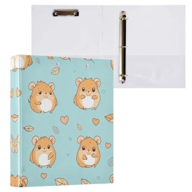 Imagem de STAYTOP Organizador de fichário redondo de hamster de desenho fofo, fichário de 3 anéis com prancheta (carta A4), fichário fofo para material de escritório escolar