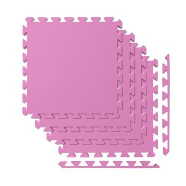Imagem de SELLER Tapete de Encaixe em EVA – 4 peças 50×50 cm, 5mm espessura, superfície antiderrapante, modular tipo quebra-cabeça, com bordas, piso infantil, academia, brinquedoteca, proteção contra impacto e conforto (Rosa)