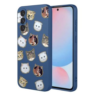 Imagem de HTXWXJC Capa de celular para Galaxy A56, capa para Samsung A56, à prova de choque, flexível, amortecedor, capa macia de TPU com estampa de gato, capa para celular para Samsung Galaxy A56 gato azul