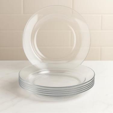Imagem de Jogo de Pratos de Vidro Transparente 6 Unidades – Prato Fundo Durável para Sopa e Jantar (4 Pratos)