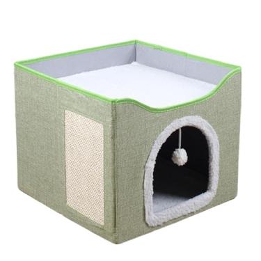 Imagem de Cama de caverna de gato, casas de gatos para gatos internos - Casa de caverna de gato grande dobrável,Tenda de condomínio para dormir, ninho de estimação de casas de cubo macio com bola de pelúcia e