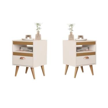 Imagem de Kit 2 Mesas Cabeceira Sal Plus Pés Palito Off White / Nature - Comprar