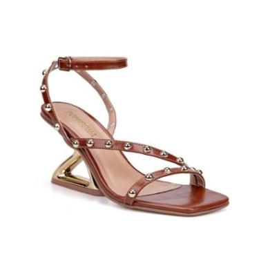 Imagem de Sandália Feminina Salto Alto Grosso Cromado Tiras Com Tachas 116.58-Feminino