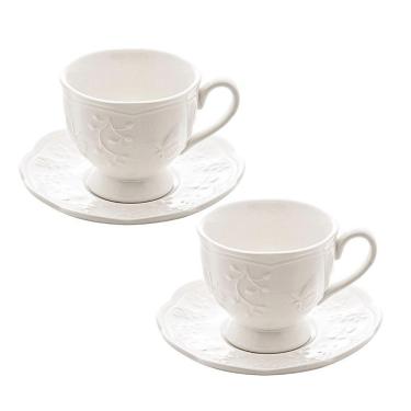 Imagem de Jogo 2 Xícara De Chá De Porcelana Branca New Bone Butterfly Flower Lyor 200ml