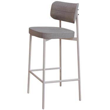 Imagem de Banqueta Alta Bar Cozinha Sala De Jantar Aço Branco Kaira C01 Linho Cinza - Lyam Decor