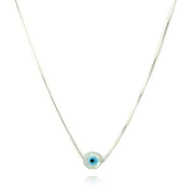Imagem de Colar Pingente Olho Grego Branco Prata Legitima 925