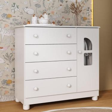 Imagem de Cômoda Infantil 95cm 1 Porta Com Vidro E 4 Gavetas Nina Multimóveis MP4505 Branco