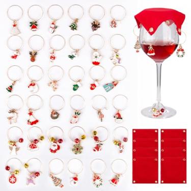 Imagem de Conjunto de 8 capas de taça de vinho de Natal, decoração de taças de vinho de Natal, capa de copo de vinho reutilizável à prova de poeira para restaurante, piquenique, jantares, presentes, decoração