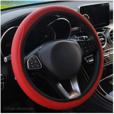 Imagem de Knonip Capa de volante de couro em relevo 3D, aderência confortável macia e luxuosa para carros, capa de volante universal de 35 a 38 cm, atualização interior elegante para Sedan, SUV, caminhão