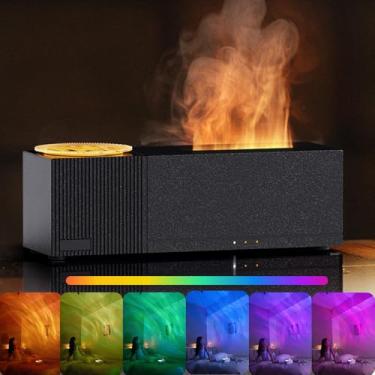 Imagem de Difusor de ar de chama com projeção de céu estrelado, difusor de óleo essencial de aromaterapia com controle remoto, liga/desliga automático, umidificador de aroma com temporizador para casa, quarto