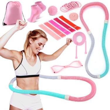 Imagem de Halloscume Kit de 22 peças essenciais de Pilates para mulheres, incluindo bola de massagem com argola de exercício pesada, meias antiderrapantes, faixa de resistência de pular, bolsa de armazenamento