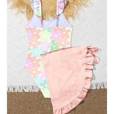 Imagem de Maiô Biquíni Infantil Florzinhas Rosa Flor Coloridas Meninas Tamanho:1