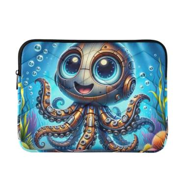 Imagem de Linda bolsa de laptop leve e fina de polvo robótico de desenho animado, bolsa de transporte durável para tablet de viagem para trabalho, bolsa de computador para homens, de 13 a 14 polegadas