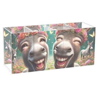 Imagem de TSENQUE Lindo suporte de caneta para mesa, burro fofo, animal engraçado, acrílico, pincel de maquiagem, porta-copos, marcador artístico, organizador de escritório personalizado para mesa
