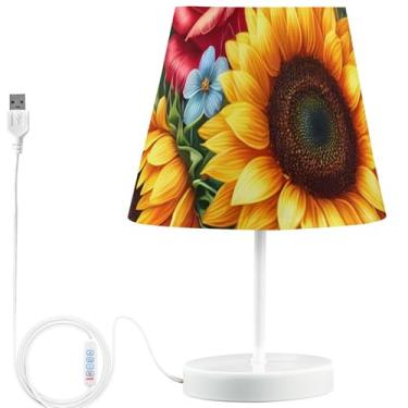 Imagem de TSENQUE Candeeiro de mesa personalizado com girassóis rosa de primavera, lâmpadas de cabeceira de LED modernas para mesinhas noturnas, recarregável por USB, lâmpada quente que muda de cor exclusiva