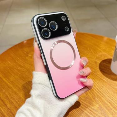 Imagem de Capa de vidro com gradiente magnético para iPhone 17 16 15 14 13 12 Pro Max Plus Air, com carregamento sem fio e à prova de choque (para iPhone 15 Plus/Rosa)