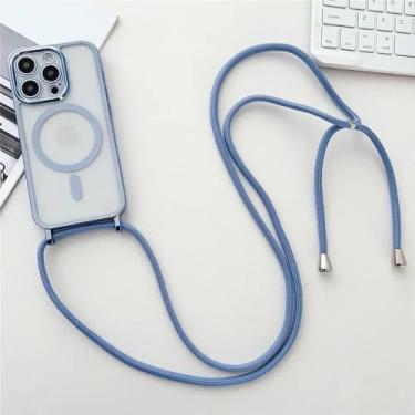 Imagem de Capa de celular transparente com cordão e revestimento Crossbody para iPhone 16E 16 15 14 13 12 Pro Max, colar magnético, capa de corda, azul, para iPhone 15 Pro