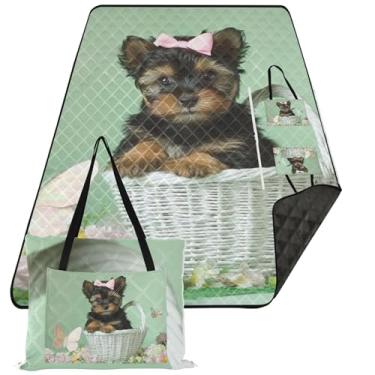 Imagem de TSENQUE Tapete de praia Yorkshire Terrier filhote de cachorro à prova d'água à prova de areia, cobertor externo estampado para grama, tapete dobrável, cobertor de piquenique, 203 x 152 cm