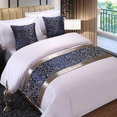 Imagem de HSTANGKY Lenço de cama de hotel qualidade moderna decoração de cama fácil de cuidar colchas laváveis proteção quarto sem desbotamento toalha de cama para solteiro queen king tamanho azul||Apenas 1