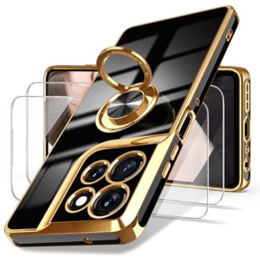 Imagem de Dretal Capa para Motorola Moto G Power 5G 2026, 2x protetor de tela, suporte magnético giratório de 360°, borda dourada banhada a ouro, capa protetora fina de TPU macio para Moto G Power 5G 2026