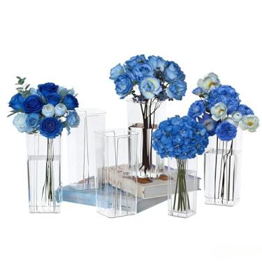 Imagem de Tyminin 6 pacotes de vasos de flores quadrados de acrílico, vasos de mesa transparentes de 23,4 cm de altura para casa, casamento, escritório, festa