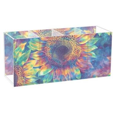 Imagem de TSENQUE Porta-lápis de mesa floral colorido com girassol tie dye artístico, fofo, personalizado, canetas, lápis, papelaria, arte, marcador, organizador decorativo, material de escritório, mesa