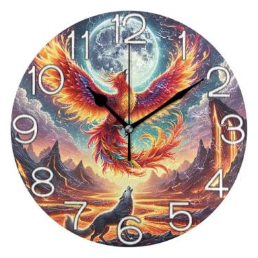 Imagem de GAIGEO Relógio de parede analógico de animais brilhantes vermelho montanha decorativo escritório cozinha relógio divertido alimentado por bateria, arte de parede boho decoração de casa, 25 cm