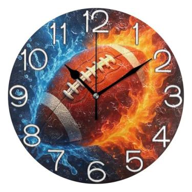 Imagem de GAIGEO Cool Chic Relógio de parede decorativo de futebol analógico relógio de cozinha rústico redondo sem tique-taque silencioso, arte de parede boho decoração de casa, 25 cm, ponteiros dourados
