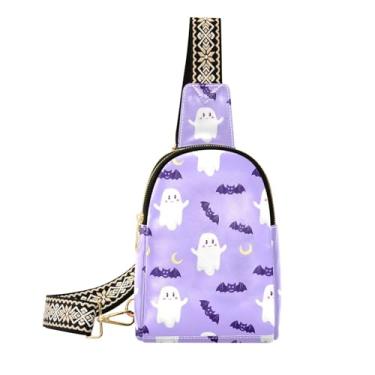 Imagem de CEBUGI Bolsa tiracolo feminina de couro com elementos de Halloween para trilhas, viagens ao ar livre