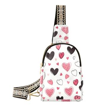 Imagem de CEBUGI Bolsa tiracolo de couro pequena com corações para mulheres, pochete transversal para trilhas, viagens ao ar livre