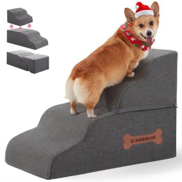 Imagem de Nordjager Escada Para Cães Com 4 Degraus E Gatos Pequenos Subirem Em Camas Altas, Sofás Ou Carros. Os Animais De Estimação Podem Subir, Sentar, Deitar Empoleirar-Se Olhar Pelas Janelas Na Rampa Emen