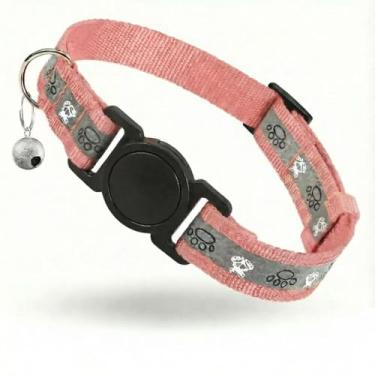 Imagem de Coleira de gato separável, coleira reflexiva para gatinhos com sino, coleira de segurança para gatinhos, leve, ajustável, confortável, adequada para gatos meninos e meninas (17,8 a 33 cm) rosa