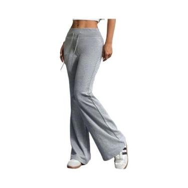 Imagem de Outono e inverno nova cor sólida cordão feminino bell-bottoms moda cas