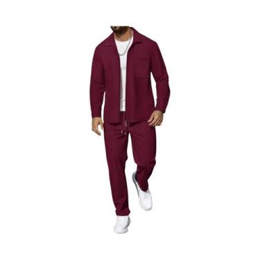 Imagem de Conjunto Masculino Casual De Negócios Em Duas Peças, Camisa Com Zíper 