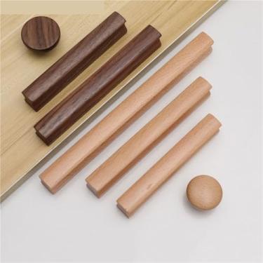 Imagem de Puxadores de gaveta de madeira de nogueira puxadores de armários de cozinha puxadores longos armários e gavetas puxadores de cômoda puxador de guarda-roupa 1 peça (8017-orifício único)