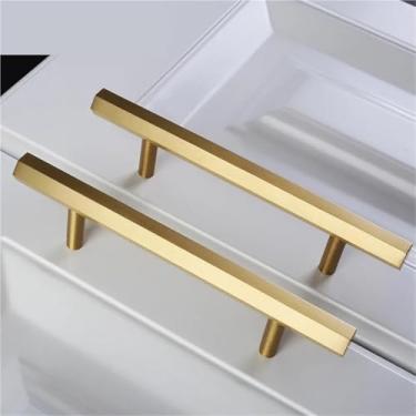 Imagem de Puxadores e puxadores de armário de latão hexagonal puxadores de móveis puxadores de cozinha puxadores de gaveta dourados puxadores de armário de cobre 1 peça (CTC 96 mm)