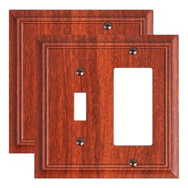 Imagem de Pacote com 2 placas para interruptores de luz decorativos/decoradores, capas de tomada elétrica decorativa de grão de madeira, placas de interruptor de fibra de bambu natural durável e tampas de