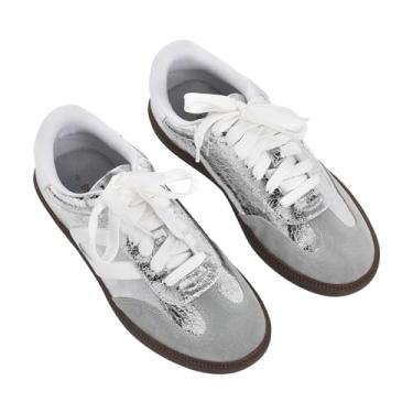 Imagem de BEST TRENDY Tênis Femininos Slip-On Prateados - Calçados Da Moda, Tênis, Corrida E Trabalho, Confortáveis, Leves, Duráveis, Perfeitos Para Uso Casual Esportivo, Trajes Profissionais Prateados, Taman