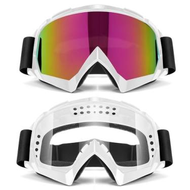 Imagem de Lievermo Óculos de Motocicleta ATV Dirt Bike Pacote com 2 Óculos de Esqui MX Capacete UTV Offroad Óculos à Prova de Poeira para Adultos Jovens Crianças (Rosa + Transparente)