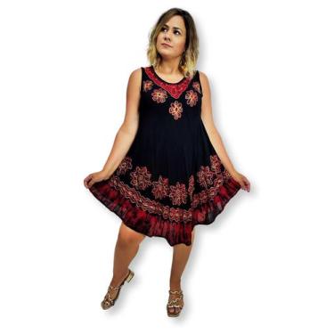Imagem de Vestido Trapézio Regata Batik e Bordado Plus Size 1294 - Sarat Moda In