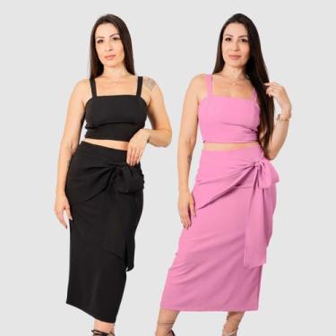 Imagem de Kit 2 Conjunto Feminino Saia Alfaiataria E Cropped Alcinha - SWISS BOU