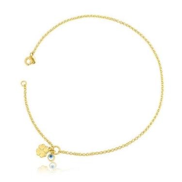 Imagem de Tornozeleira Trevo Com Olho Grego Folheada A Ouro - Radhau Joias, Únic