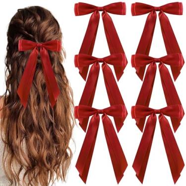 Imagem de hisial 6 peças de grampos de cabelo para cabelo com fita de cetim sedoso jacaré presilhas de cabelo francês suportes de rabo de cavalo acessórios fofos para mulheres meninas (vermelho)