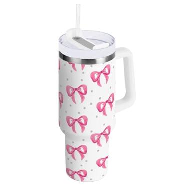 Imagem de SEHANY Lindo copo rosa de 850 g com alça, copo isolado de aço inoxidável a vácuo de parede dupla, à prova de vazamento, caneca de café isolada para viagem, cabe no suporte de copo de carro