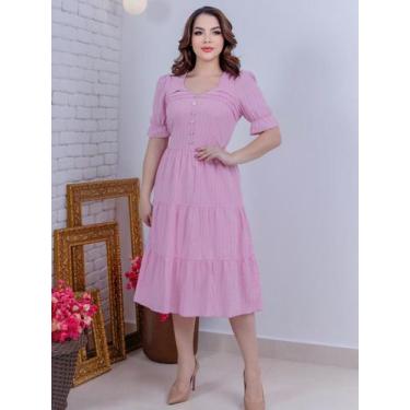 Imagem de Vestido Midi Soltinho Malha Lese de Festa Convidads - Fashion, Rosa, G